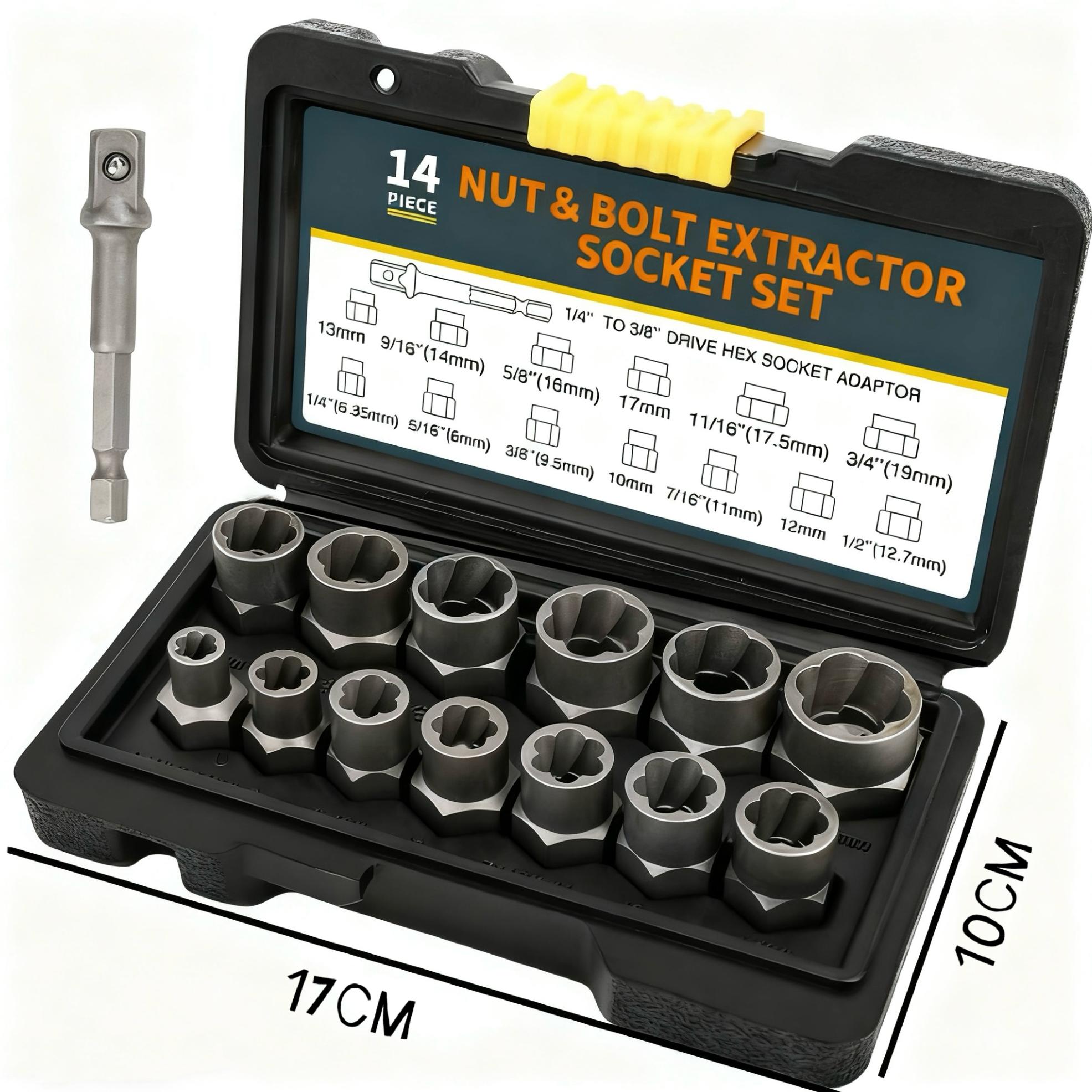 【TikTokShopBlackFriday 】 Bolt Extractor Tool Set, 13+1 Counts Impact & Nut Remover Stripped Lug Remover, Drive Rounded Bolt Remover for Removing Damaged, Frozen Universal Impact impact bolt 【TikTokShopBlackFriday 】 Bolt Extractor Tool Set, 13+1 Counts Impact & Nut Remover Stripped Lug Remover, Drive Rounded Bolt Remover for Removing Damaged, Frozen Universal Impact impact bolt