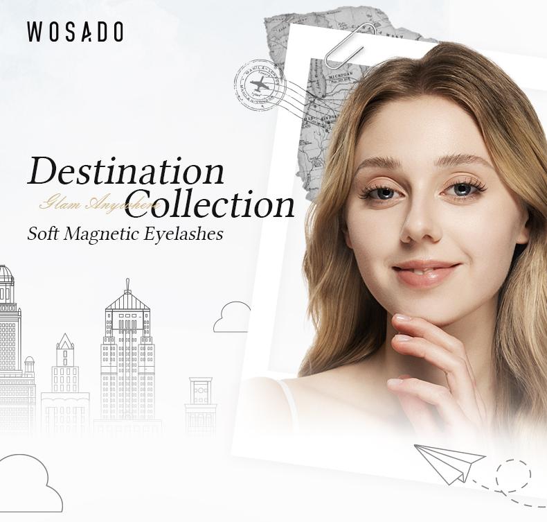 Wosado Soft Magnetic Eyelashes All-in-One Box, Destination Collection, Reusable, Glue-Free, Waterproof, Lightweight, Natural Style, Makeup Cosmetic