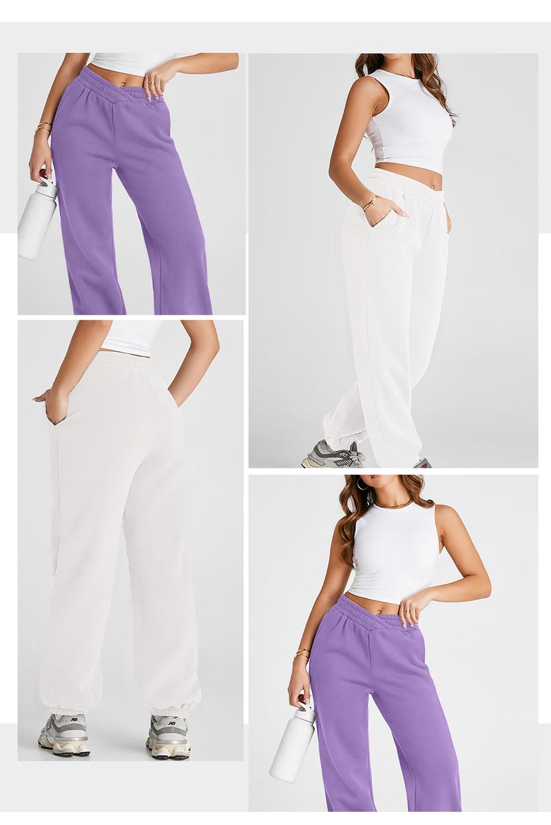 Aleumdr Women's V Crossover Waist Sweatpants Baggy Y2K Jogger Pants Wide Leg Fleeced Lounge Pants Sporty Breathable Outfits