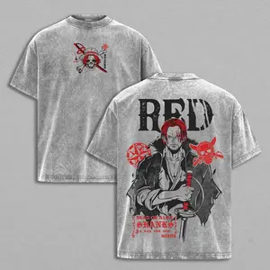 Retro Limited Shanks Red One Piece Vintage Unisex Oversized Anime Graphic Tee Y2K Double Printed Acid Washed Cotton T-Shirt Streetwear, Outfits Men Top Manga Game Movie Gift Lover Merch