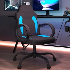 Keratee Ergonomic Video Gaming Chair with Lumbar Support, Adjustable Height Swivel Computer Chair with Wheels for Home Office, Comfortable Gamer Chairs for Adults Teens Kids, Blue，Black Reds