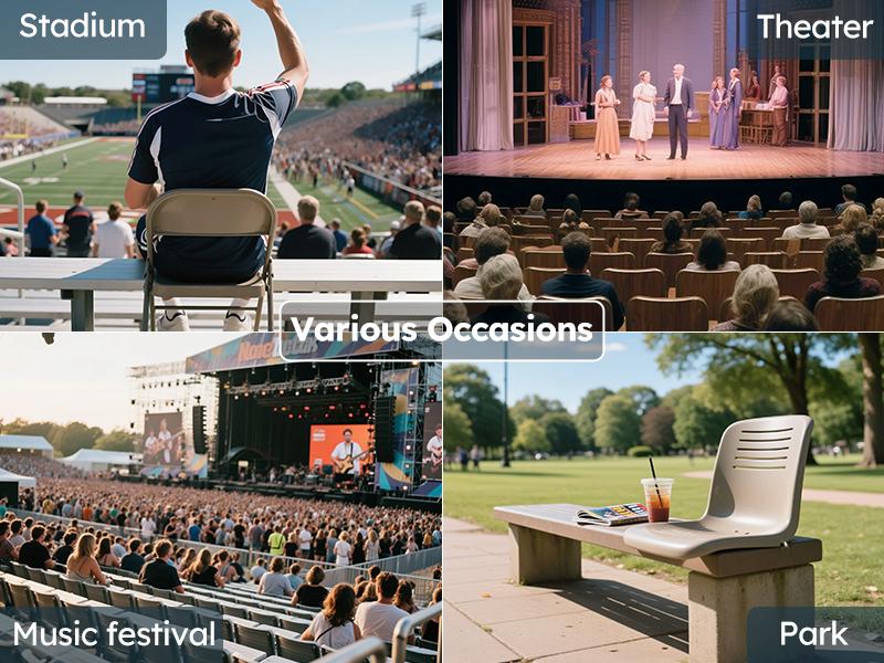 PHI VILLA Stadium Seat with Back Support, Bleach Seat with Backrest and Cushion, Stadium Chair with Cup Holders, Mesh Bag and Hidden Hook for Basketball and Soccer Bench Blue