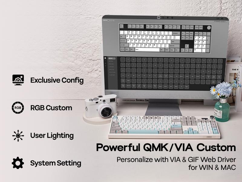 EPOMAKER QK108 Full Size Mechanical Keyboard with Screen & Knob, 8000mA, QMK/VIA, Creamy&Thocky, Gasket, RGB Backlit, Hot Swap, Mac Keycap, 2.4G/BT Wireless Gaming Keyboard TikTokShopSpringGlowUp