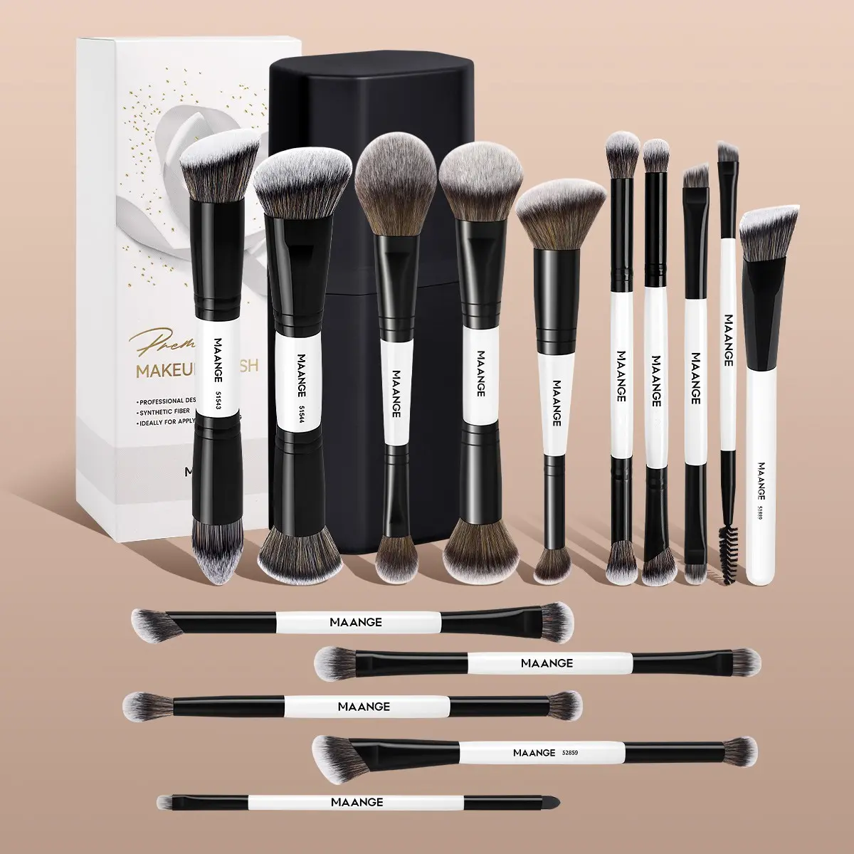 Maange 16-Piece Makeup Brush Set with Storage Case, Includes Foundation Brushes, Blush Brushes, Powder Brushes, Concealer Brushes, Highlighter Brushes, Face Makeup Brushes, Multifunctional Makeup Brushes, Cosmetic Brush Set, Brush Combo