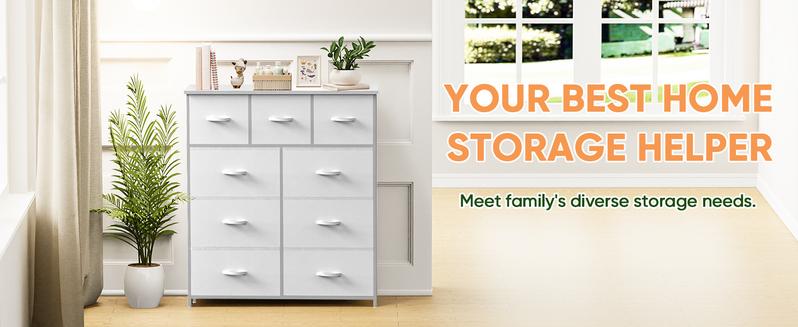 【Deal】Cupboards Cabinets Dresser - with 9 Drawers, Bedroom  Organizer, Steel Frame and Wood Top for Bedroom, Closet, Entryway