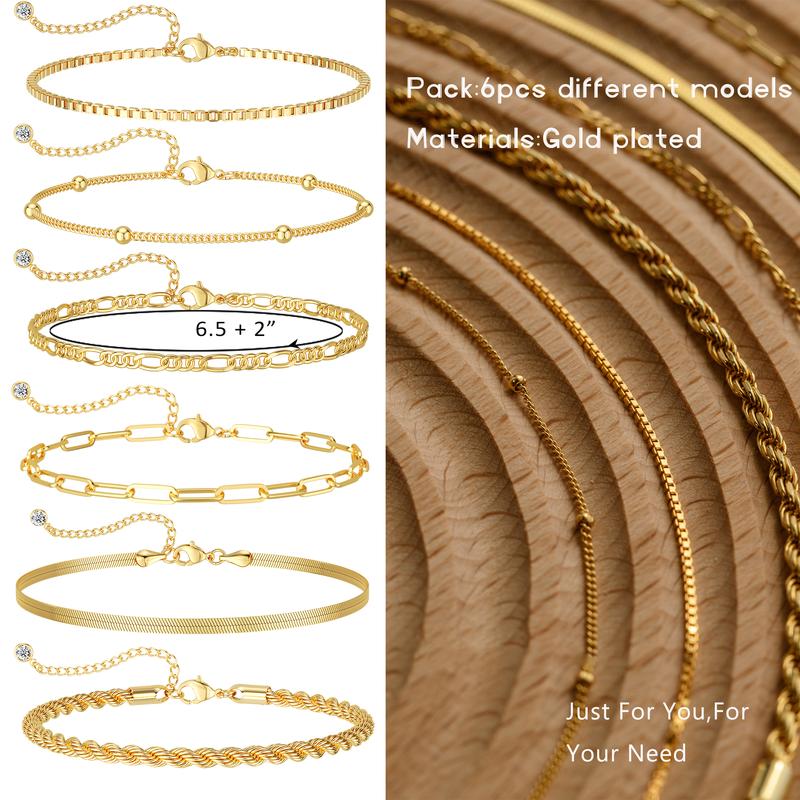 Tewiky 14K Gold Plated Copper Bracelets for Women Waterproof, Jewelry Sets for Women Trendy Thin Dainty Stackable Cuban Link Paperclip Chain Bracelet Pack Fashion Accessories Gifts for Womens For Valentine's Day gifts