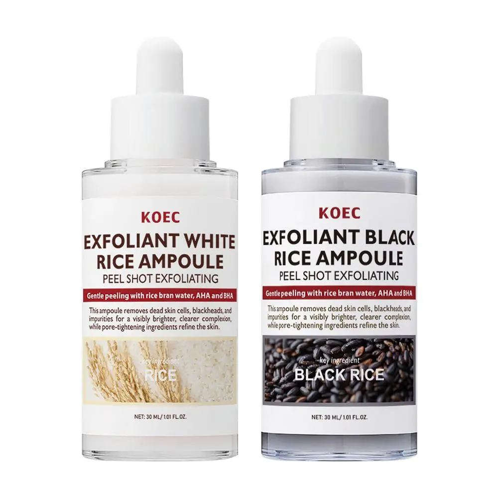 KOEC Rice & Black Rice Exfoliating Ampoule Toner 30ml, Gentle Exfoliation for Dead Skin, With Rice Water Extract, Daily Skin Texture Care
