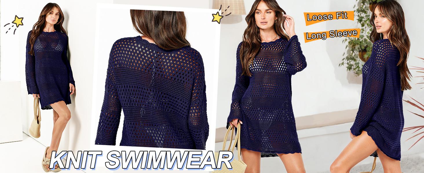 ANRABESS Women Swimsuit Crochet Swim Cover Up Summer vacation Bathing Suit Swimwear Knit Sundress Pullover Swimming Beach Dress ANRABESS Women Swimsuit Crochet Swim Cover Up Summer vacation Bathing Suit Swimwear Knit Sundress Pullover Swimming Beach Dress