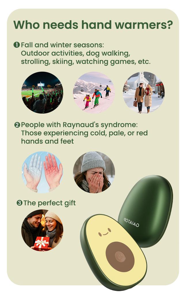 GAIATOP Limited-Edition Avocado Hand Warmers for Women & Men 2-Pack Adorable & Unique Design, 13H Long-Lasting Warmth,3 Heat Settings Rechargeable. Best gift for Her & Him   Valentine's Day gift