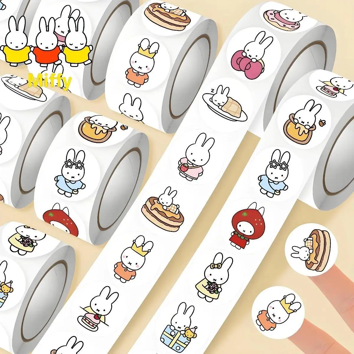 500Pcs Kawaii Miffy Rabbit Sticker Seal Sticker Cartoon Rabbit Roll Sticker Cartoon Ins-style Planner Decoration Gift