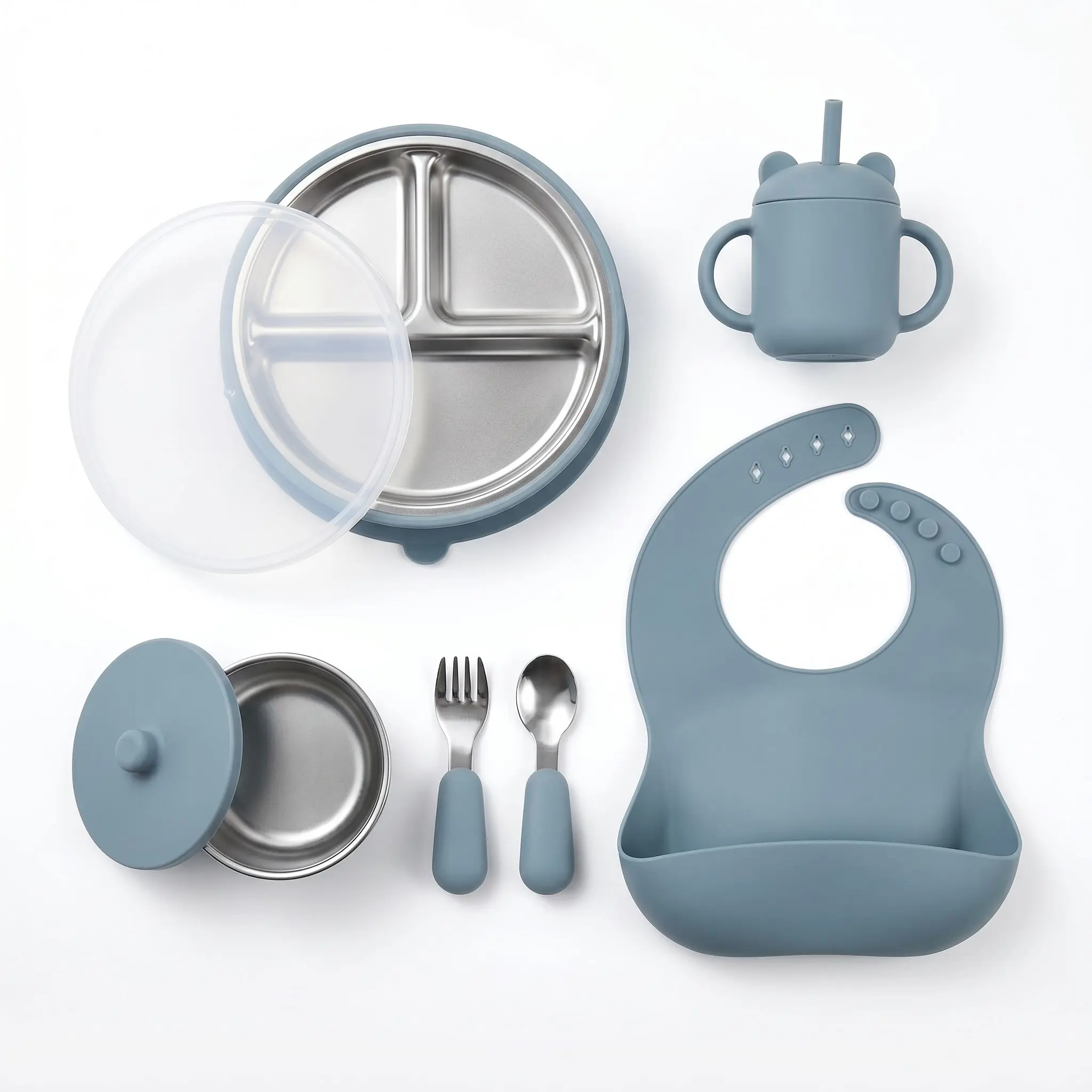 Stainless Steel Baby Feeding Set with Suction Plate, Bowl, Sippy Cup, Bib & Utensils – Baby-Led Weaning.” If that saved, keep it.