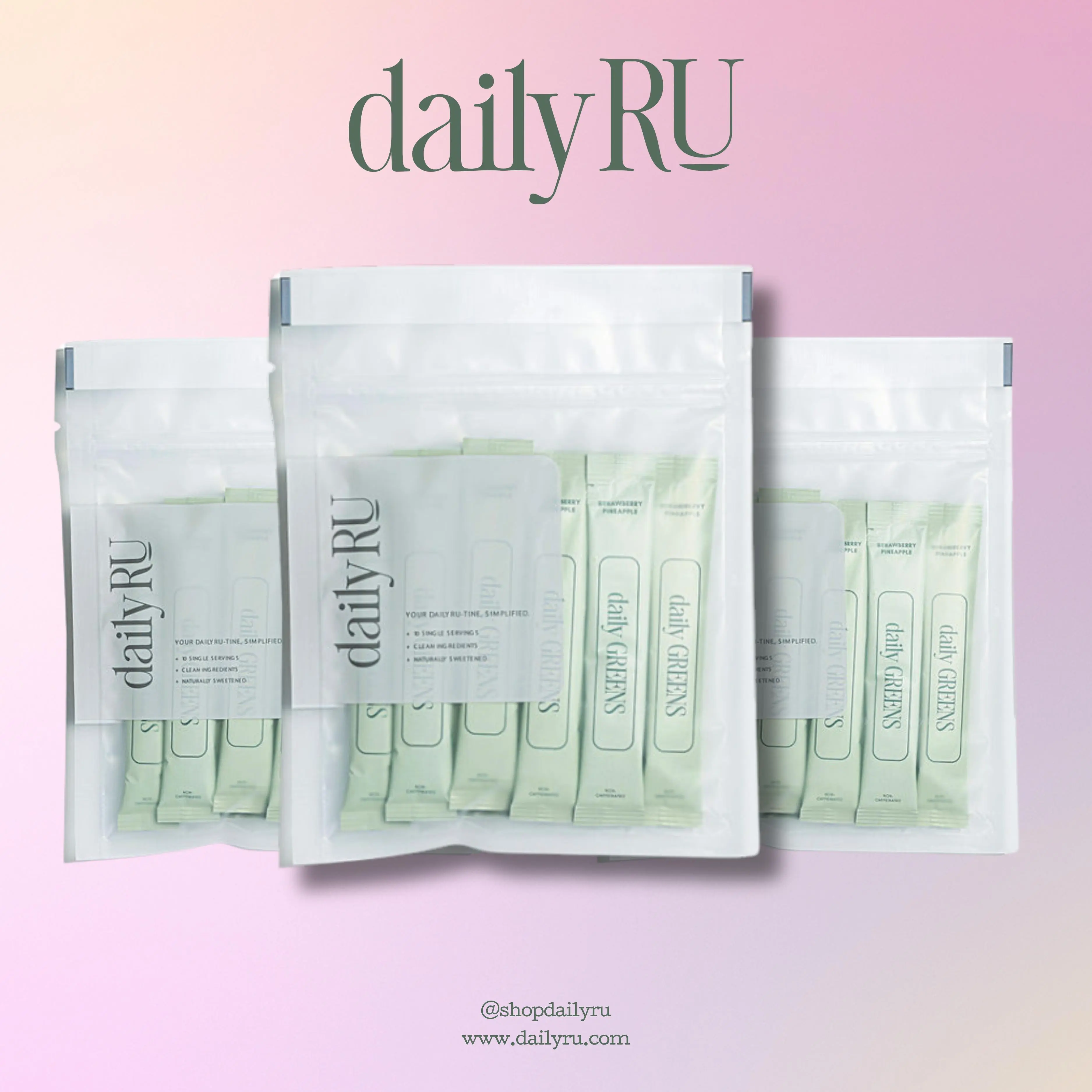 DailyRU Non-Caffeinated Daily Greens | Gut Health, Focus & Immunity | Vegan Superfood Powder – 10 or 30 Servings