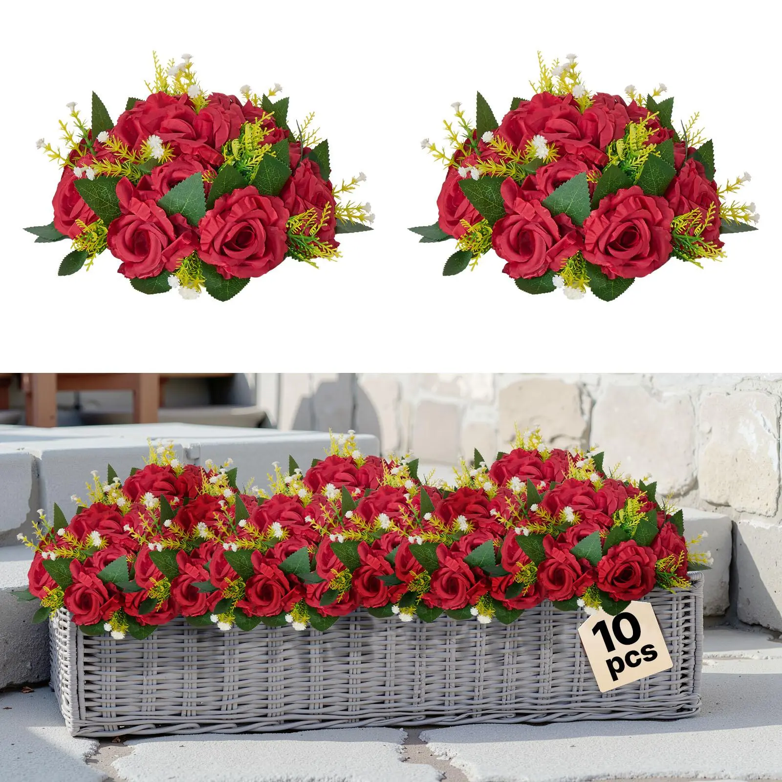 【SummerFinds】VEVOR Flower Balls Arrangement Bouquet 10 PCS, 9.5-Inch Wedding Red Roses Centerpieces, Fake Flowers Kissing Balls Decor Artificial Floral Arrangements Flower Bouquet for Home Party Table Decorations