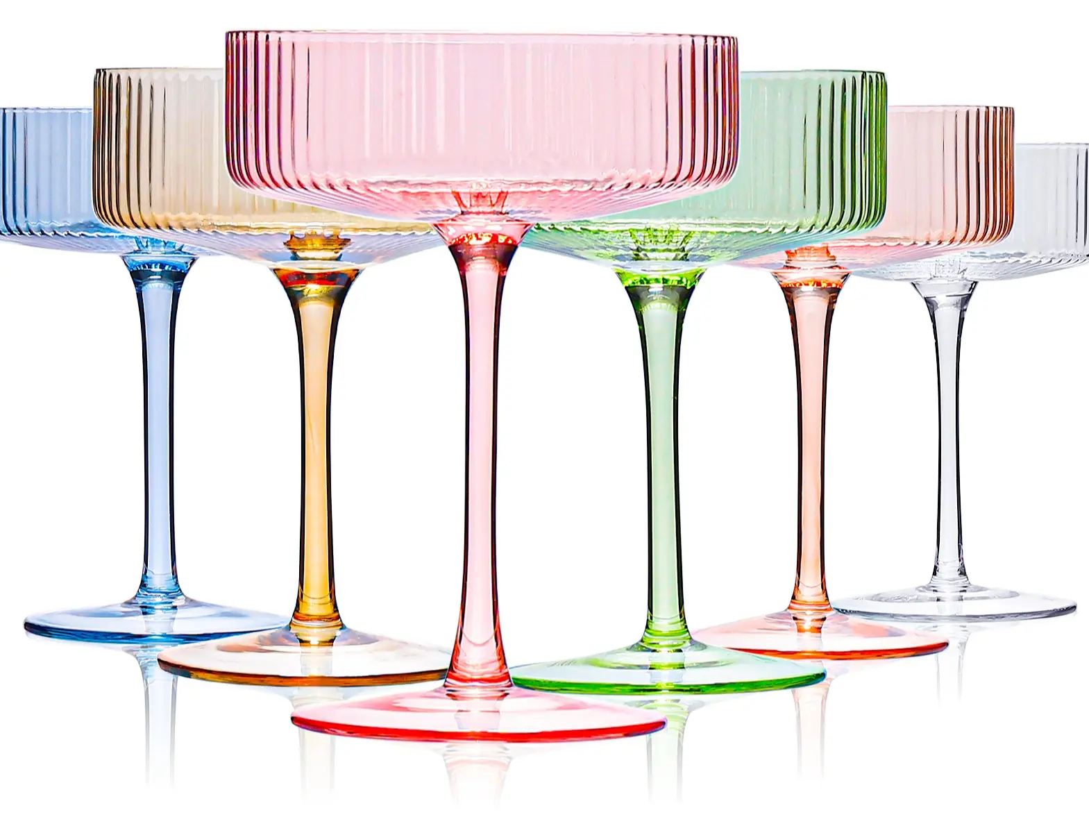 6-Piece 9 oz Colored Coupe Glasses, Kitchenware Drinkware for Drinks and Cocktails, Drink