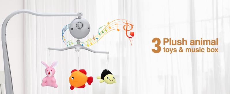 JOYMOR 4 in 1 Pack and Play, Baby Bedside Bassinet, Sturdy Play Yard with Padded Mat and Toy bar with Soft Toys