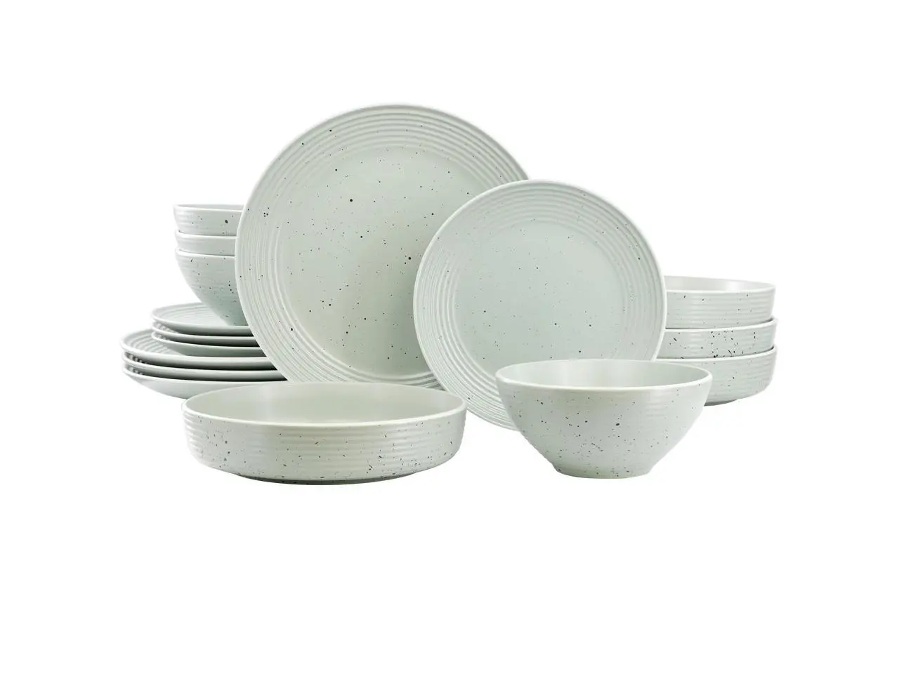 Elama Emilia 16 Piece Double Bowl Stoneware Dinnerware Set in Light Green