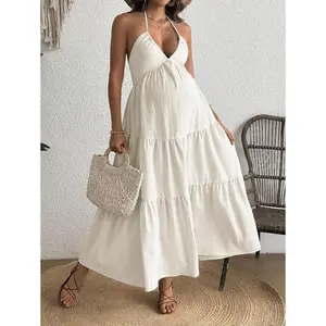 Solid Color Backless Maxi Maternity Dress