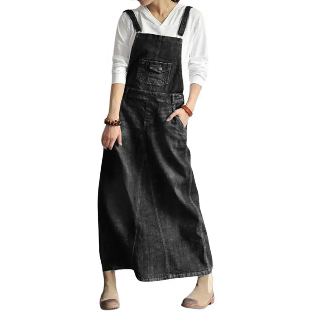 CHOUYATOU Women's Casual Retro Denim Overall Dress, A-Line Midi Pinafore with Adjustable Button Straps and Kangaroo Pocket, Blouse, Lady