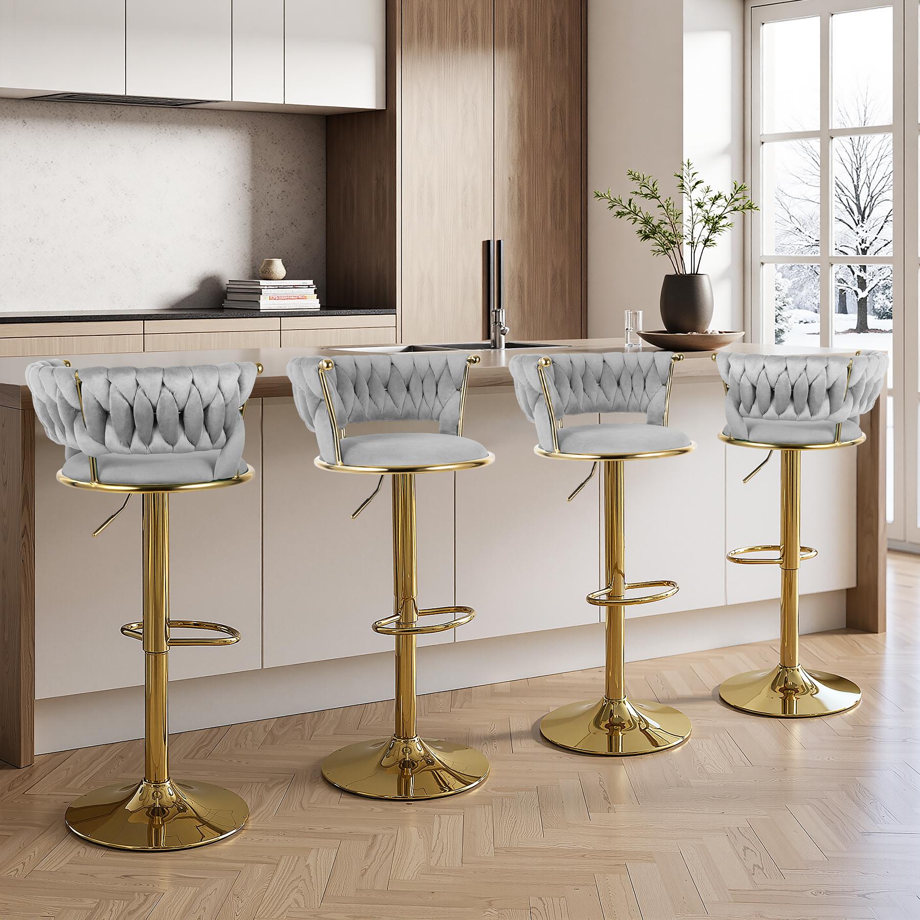 Velvet Bar Stools, Counter Height Bar Stools with Low Back, Gold Swivel Bar Stool for Kitchen Island, 360° Swivel Bar Chairs for Kitchen Island,Bar Pub