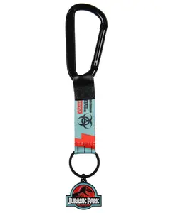 Jurassic Park Dinosaur Movie T Rex Caution Sign Volts Carabiner Keychain Key Ring Key Holder for Car Keys, House Keys