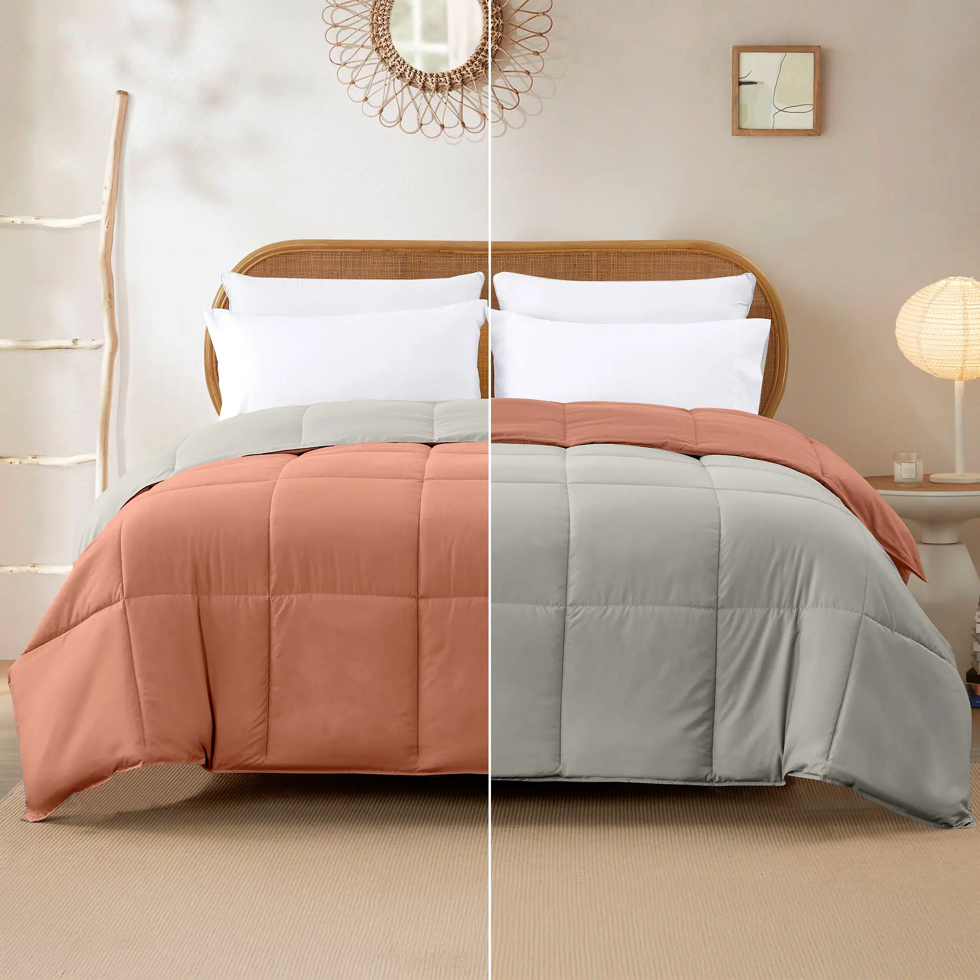 Modern Threads Reversible Down Alternative Comforter - Soft Microfibre, Breathable 100% Polyester Flat Weave, Orange Rust & Oatmeal, Twin/Queen-King, 102" x 96", Machine Washable