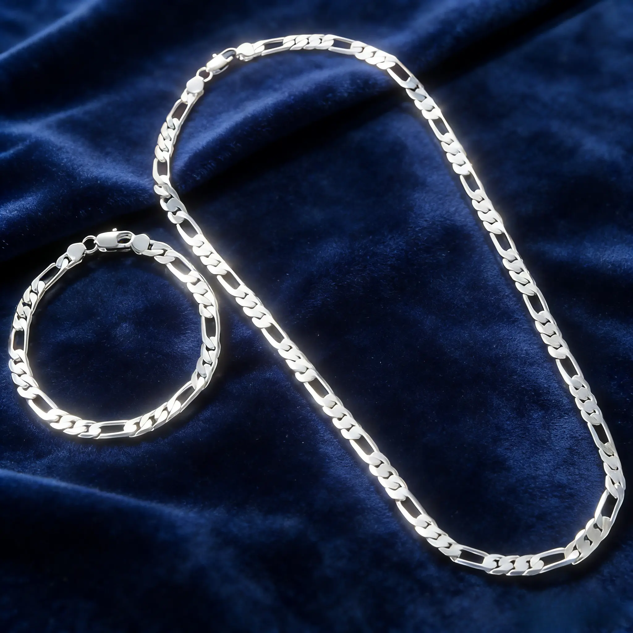 Men's Chain Necklace in 925 Sterling Silver, 4mm Triple Figaro Cuban Link Style, Hypoallergenic & Tarnish-Resistant Male Jewelry for Party or Daily Wear, Triple Links, Party Wear, Silver Cuban Link, Tarnish Res.