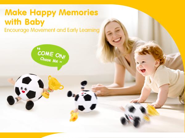 Hahaland Baby Musical Dancing Football Soccer Plush Toy - Interactive Tummy Time Toddler Toy with 48 Songs & Recording, Baby Infant Toy 6-12 Months, Birthday Christmas Holiday Baby Shower Gift Toy for Boy Girl