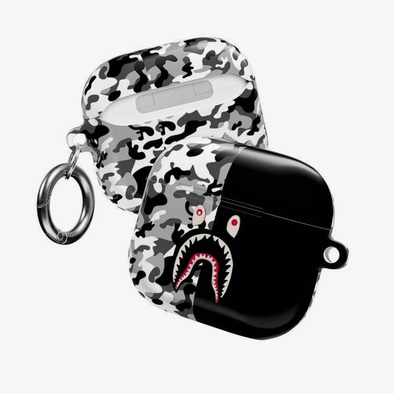 Camo Streetwear AirPods Case | Bold Shark Mouth Icon with Military Camouflage Patterns | Urban Hypebeast Cover For AirPods 1 2 3 4 & Pro Gen 1 2 3 PMDWE8