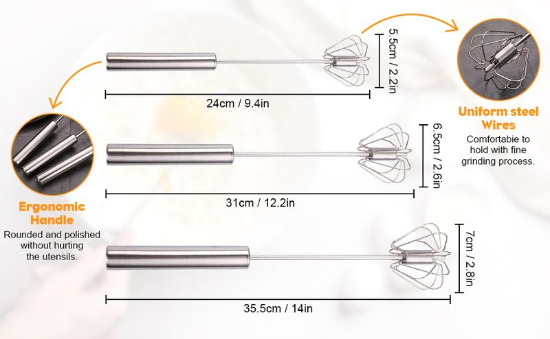 Stainless Steel Egg Whisk, Kitchen accessories，2026 New Semi-Automatic Whisk Hand Push Rotary Whisk Blender for Baking Cooking, Kitchen Hand Mixer Stirrer Tool for Beating Eggs, Butter, Milk (Sliver, 12in) New Year gift Whisking Handles