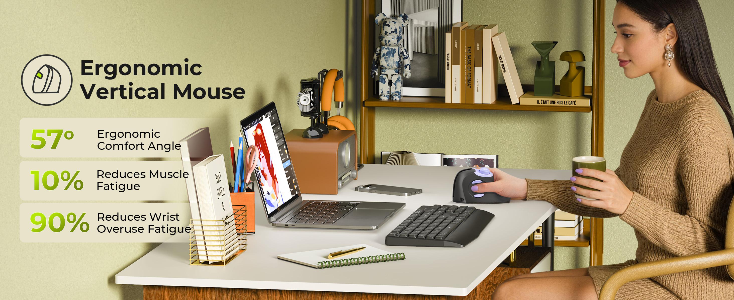 Seenda Ergonomic Mouse Rechargeable, USB+Dual Bluetooth, MOU-302 Vertical Wireless Mouse with Volume Knob, Quiet Clicks, Multi-Device Cordless Mice Compatible for Windows, PC Accessories , Laptop, Mac OS for Work