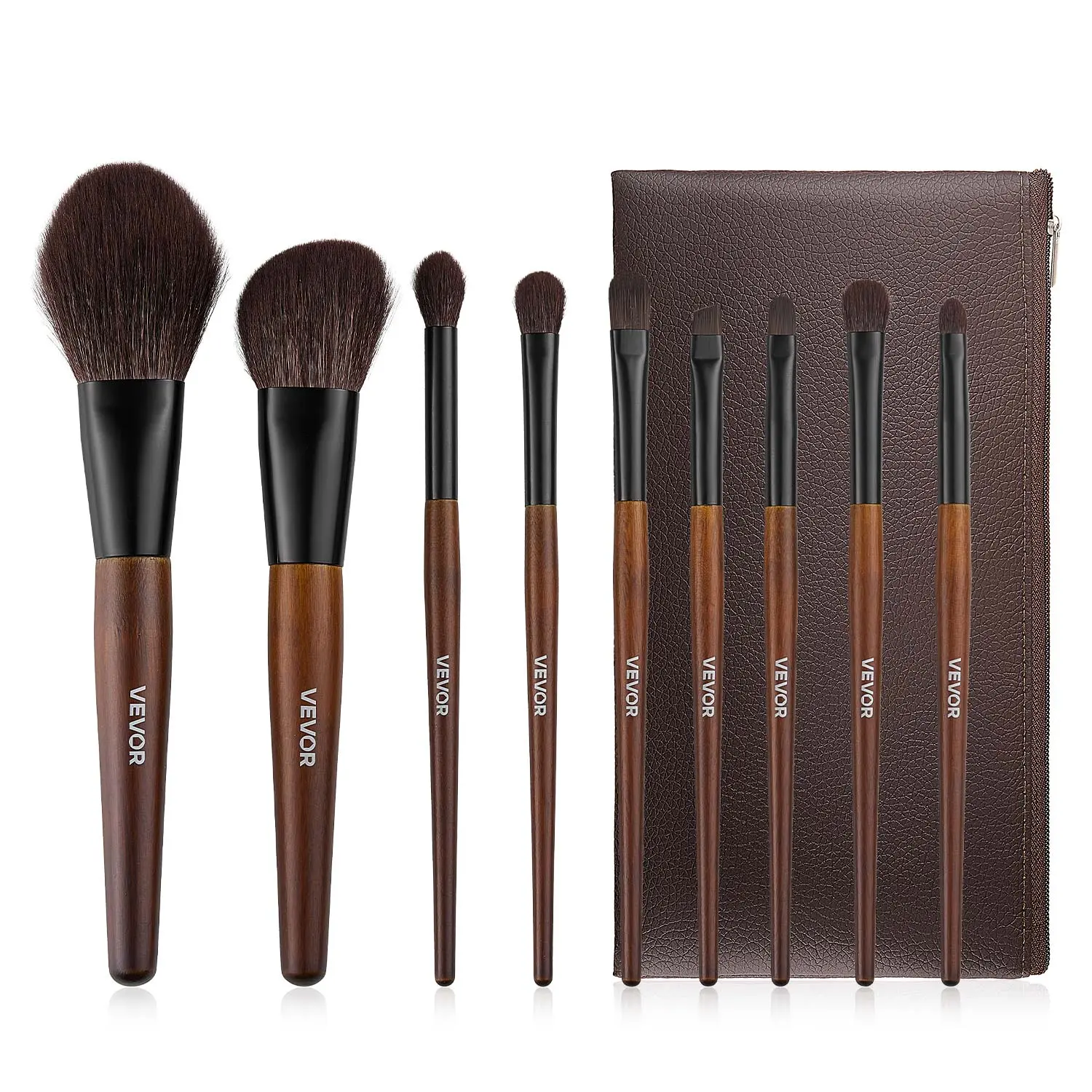 【Summerfinds】VEVOR 9-Piece Professional Makeup Brush Set for Flawless Natural Finish Smoothing Foundation, Eyeshadow, Everyday Makeup, with Soft Natural Wool & Vegan Synthetic Bristles, Ergonomic Wood Handle, Travel-Size Convenient Storage Bag