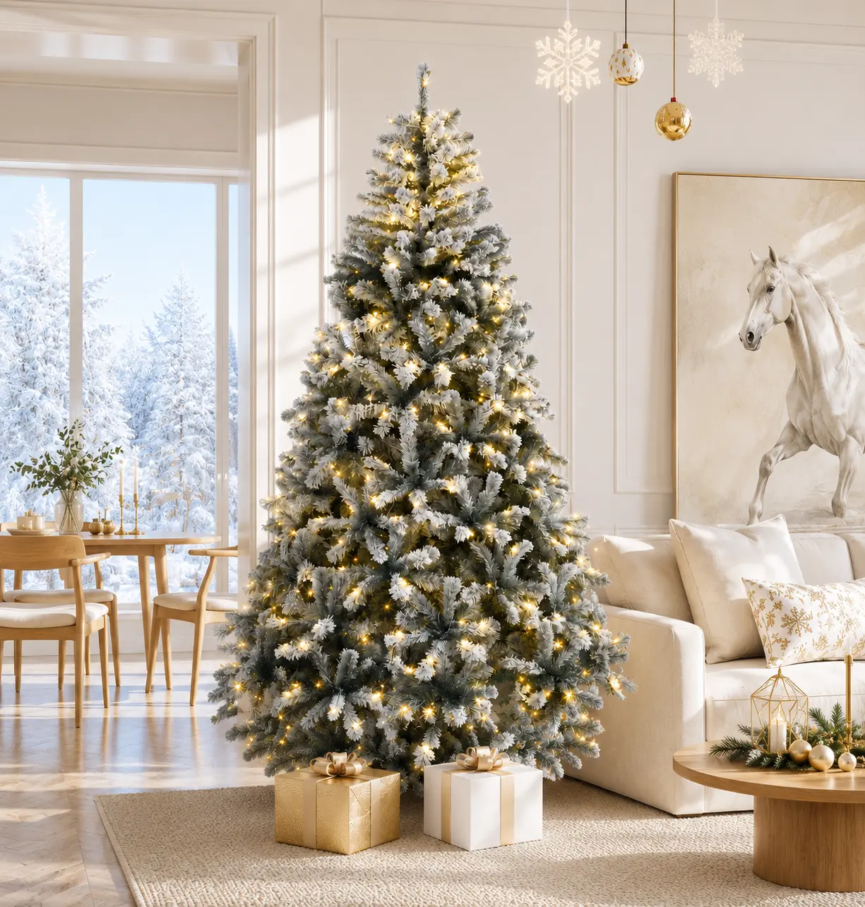 YITAHOME Durable PVC Pre-Decorated Artificial Christmas Tree with Metal Accents - 6ft/7.5ft/9ft, Snow White/Green Styles, Holiday Decoration for Home, Party Supplies, 7.5Ft Tall