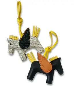 Horse Bag Charm Dual Sided with Rhinestone Bling Wing, Glam Fashion Pegasus Trending Bag Keyring Accessories for Handbag, Purse, Wallet Backpack