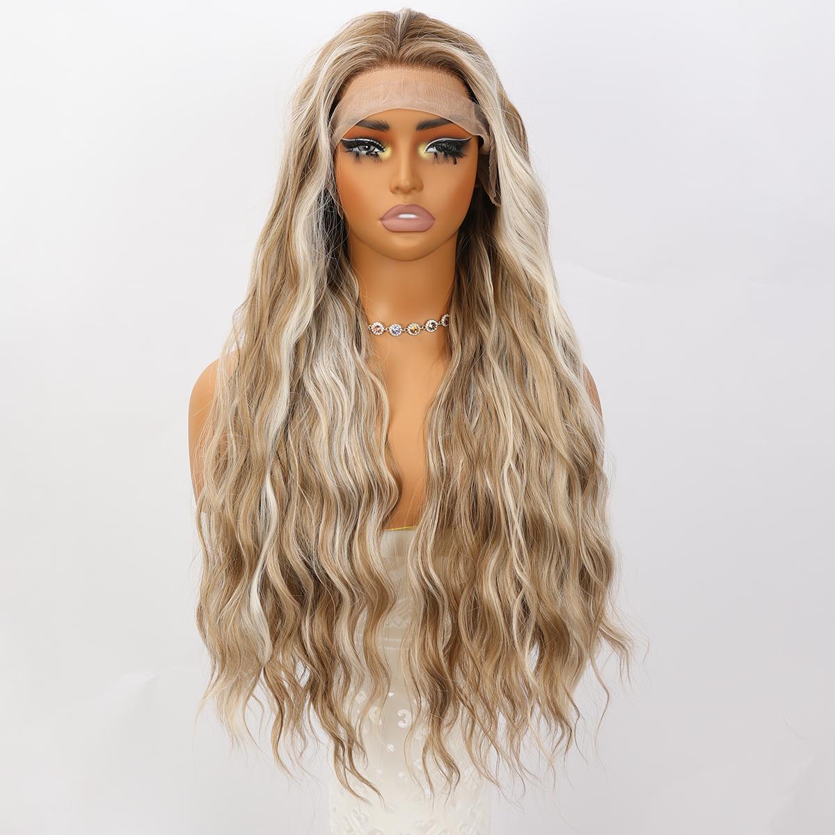 SMILCO/26Inch 13×4 Lace Front Highlight Brown&Blonde/Synthetic Hair for Christmas Gift Secure Fit Adjustable Straps Futura Fibers High-Temperature Resistant/SM9208