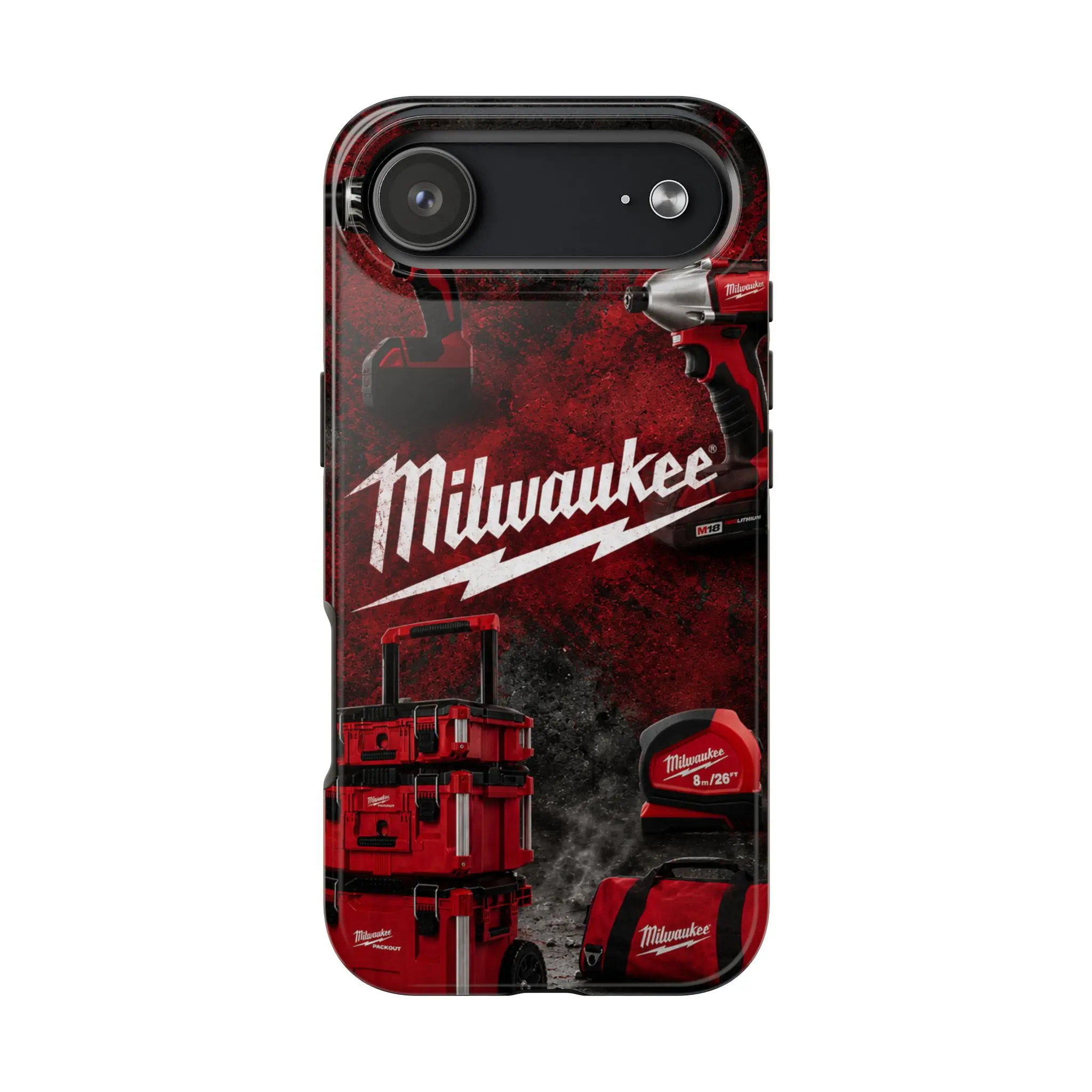 Milwaukee Tools Phone Case, Red Black Power Tool & Packout Design, Mechanic Workshop Tough Case for iPhone 17 16 15 14 Pro Max