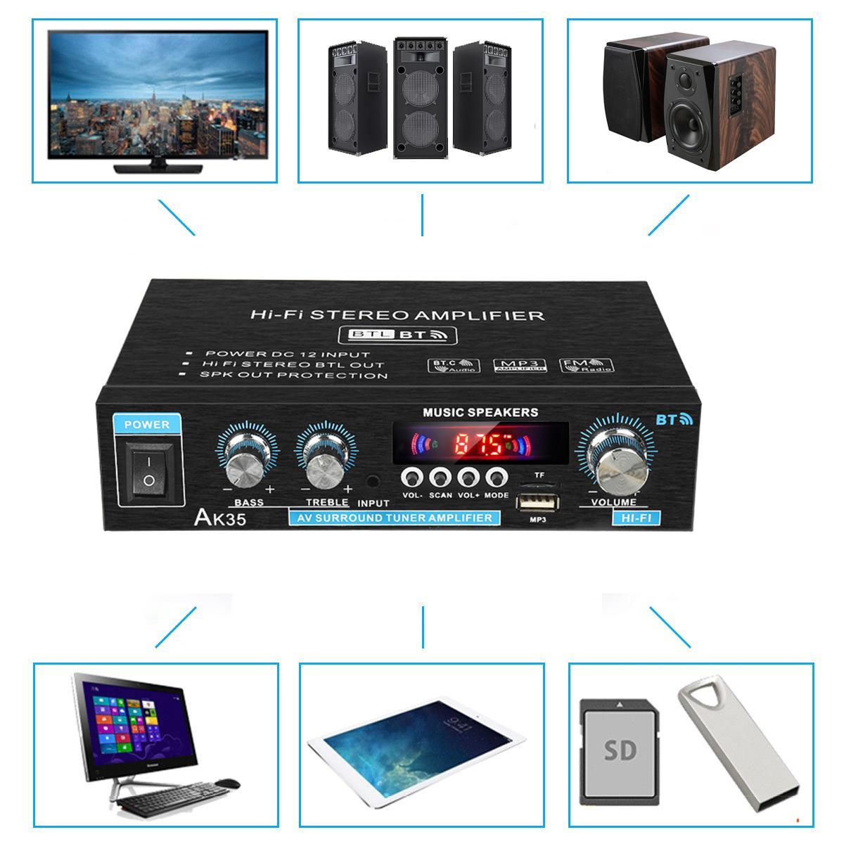 bluetooth Power Amplifier Receiver 800W Home Theater Pre-Amplifier Audio bluetooth Receiver with Wireless Remote Control, MP3/USB/SD/AUX/FM Radio
