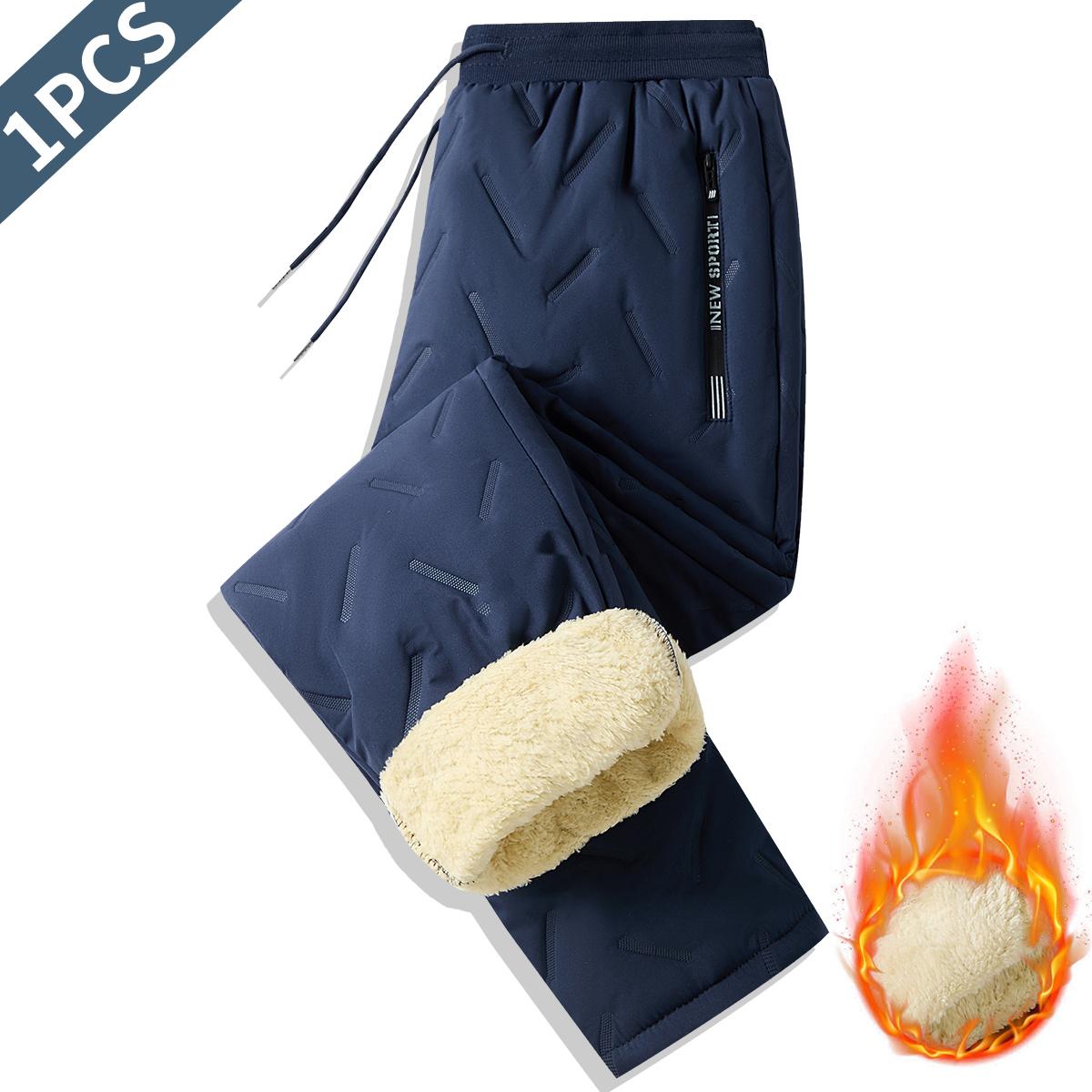 Clearance Sale Men's Thermal Pants Heavy Cotton Winter Pants with Drawstring Waistband, Black Cold Resistant Daily & Formal Wear with Side Pockets Suitable for Office Work and Outdoor Activities, Solid Color Drawstring Waist Sports Windbreaker Pants cold