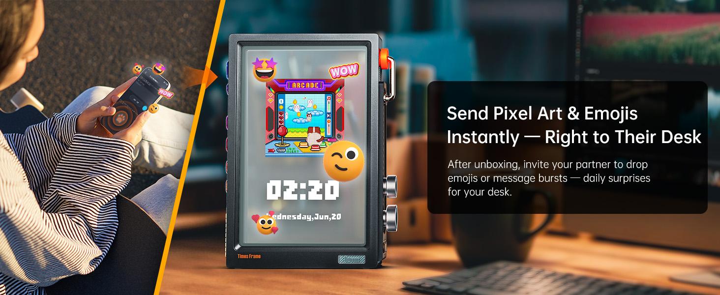 Divoom Times Frame-10.1" Digital Picture Frame Transparent IPS Desktop ornaments Smart Linux OS with RGB Light WiFi 64GB 400+Clock Faces Gift Mode Pixel Art Community Personalized Display