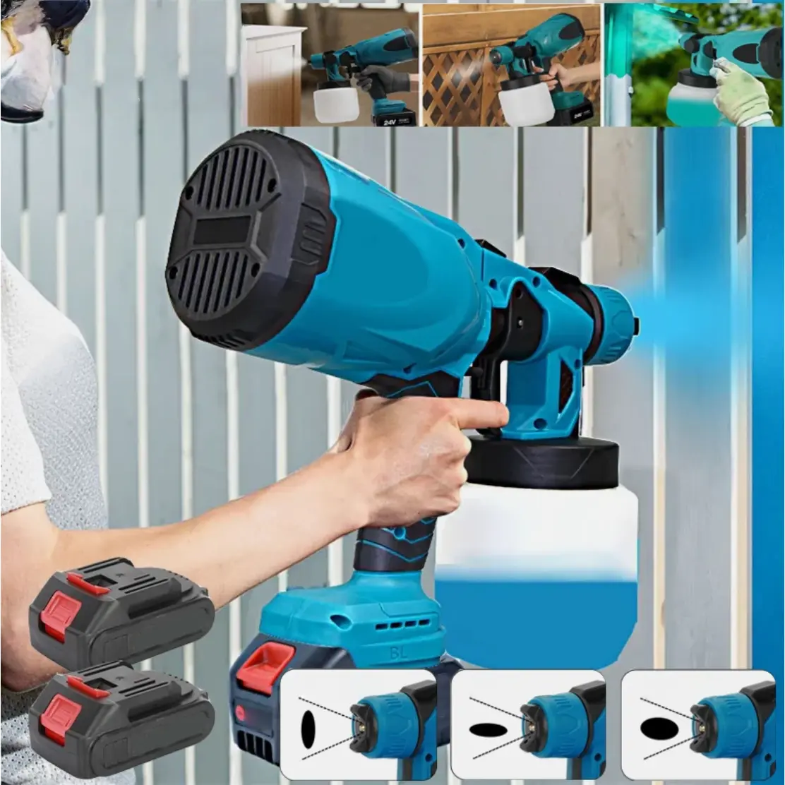 600W 21V Cordless HVLP Paint Sprayer Gun Kit, Handheld Rechargeable Spray Tool with 2 Lithium‑Ion Batteries, 3 Nozzles & 3 Spray Patterns for Home Furniture, Fence and DIY Painting Projects