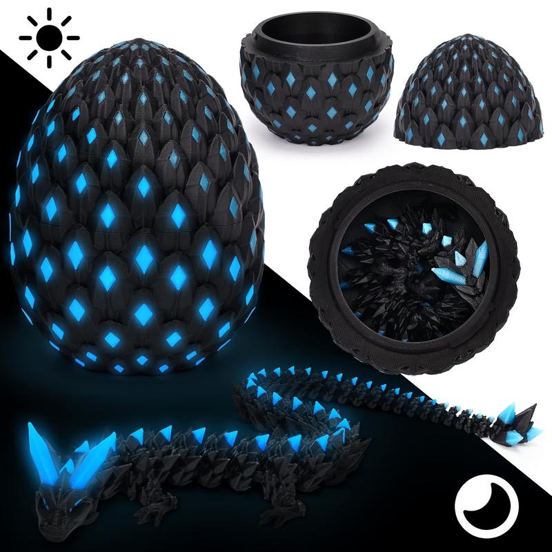 1set 3D Printed Dragon with Eggs Mystery Dragon Egg Glow in The Dark 3D Print Dinosaur Eggs for Home Decor Funny Gift Staute