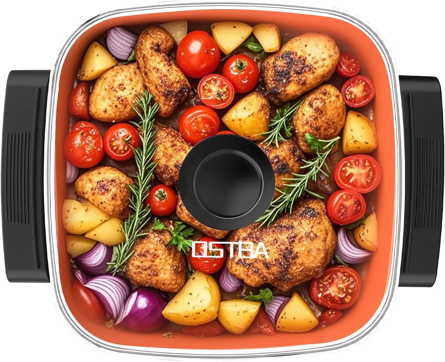 2025 New Large 12x12 in Square Copper Nonstick Electric Skillet with Glass Lid, 1500W Power, Cool-Touch Handles, Adjustable Constant Temperature, Removable Scratchproof PTFE&PFOA-Free Pan for Multi-Cooking Family Use