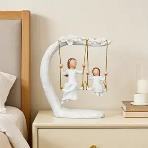 Mother And Daughter Sculpture, Mother And Daughter Swinging Together, Celebrating The Bond of Love Between Them, Home Decor Gift, Hand-Carved And Hand-Painted Figurine, Perfect for Mother'S Day, Birthdays, Anniversaries, Thanksgiving Or Christmas Gift