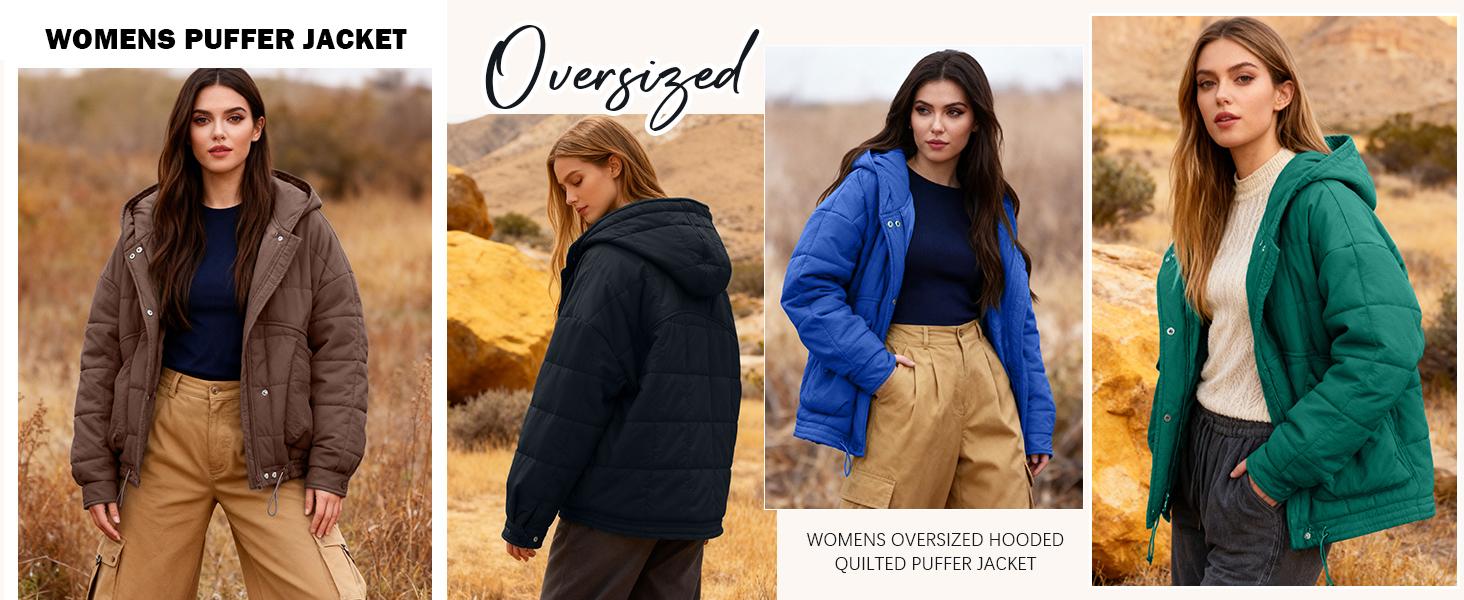 Ommig Women's Quilted Winter Warm Short Puffer Jacket Long Sleeve Zip-up Cozy with Hoods and Pockets in Multiple Colors