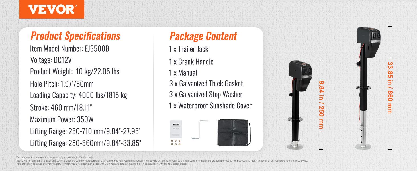 VEVOR Electric Trailer Jack, Power Tongue Jack, Two Version, 9.84"-33.85" Electric Tongue Jack with Waterproof Cover for Lifting RV Trailer, Horse Trailer, Utility Trailer, Yacht Trailer VEVOR Electric Trailer Jack, Power Tongue Jack, Two Version, 9.84"-33.85" Electric Tongue Jack with Waterproof Cover for Lifting RV Trailer, Horse Trailer, Utility Trailer, Yacht Trailer