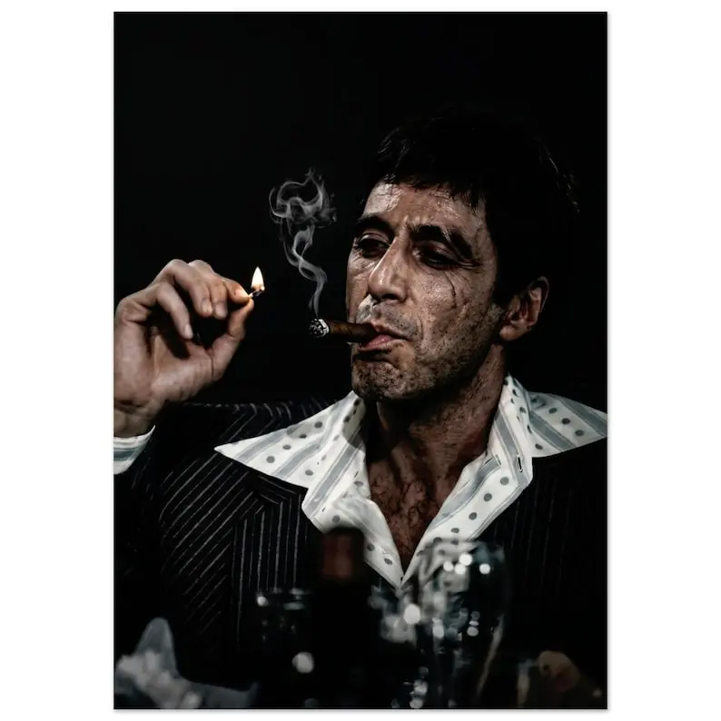 Scarface Tony Montana Poster – Gritty Al Pacino Cigar Wall Art, Classic Mobster Movie Print for Man Caves, Bars & Retro Decor Kadir Dülger