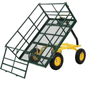 1500 LB Garden Dump Cart with 13 in All Terrain Tires, 3-in-1 Yard Wagon Cart with Removable Side Panels, Outdoor Metal Utility Wagon,Green
