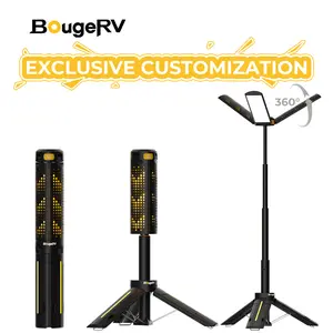【BougeRV 8000mAh Camping Light】 Adjustable Stand 3.4 ft 1800 Lumen Cordless Work Light 3 Adjustable Heads Dimmable Emergency Flashlight Telescopic Tripod for Garage Outdoor Gift