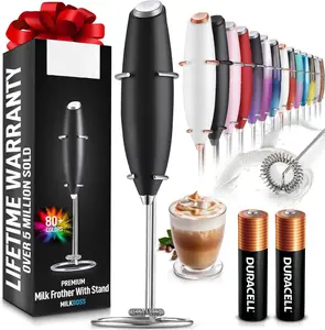 Powerful Milk Frother Wand With 2 Duracell Batteries - Ultra Fast Handheld Drink Mixer - Electric Whisk Foam Maker for Coffee, Lattes, Cappuccino, Matcha, Hot Chocolate & Creamer
