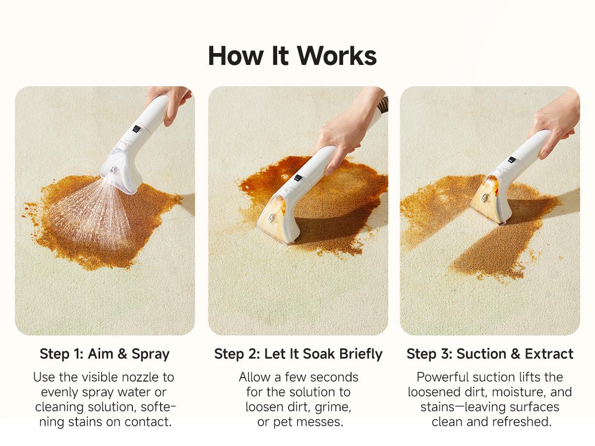 UWANT ZY B300Pro Portable Carpet Cleaner Machine - Powerful Suction Vacuum, 18000pa Suction, Deep Steam Clean & Water Extraction, Lightweight Handheld Household Item for Car+Home Use Area Rug Upholstery