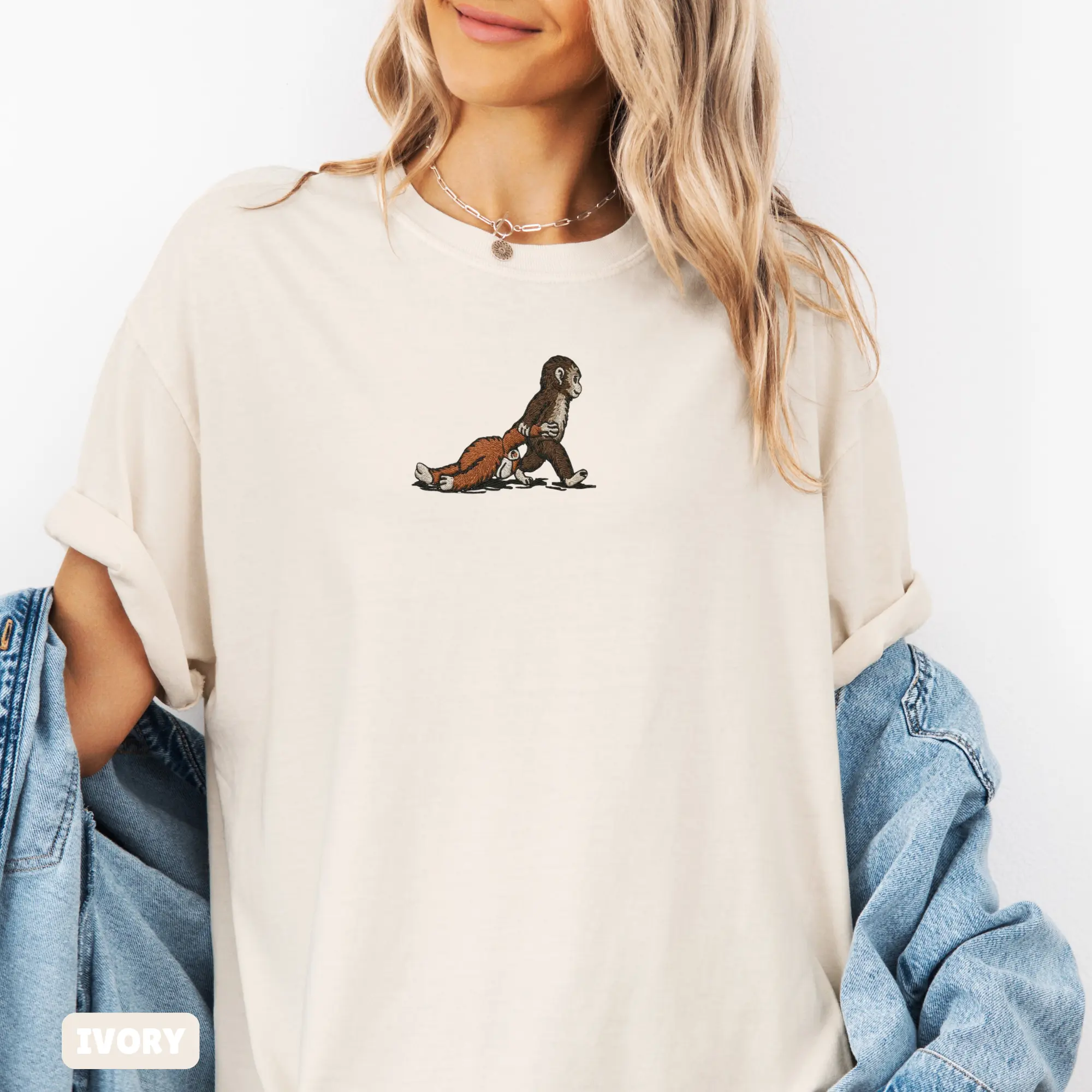 Punch the Monkey Embroidered Shirt, Team Punch Comfort Colors 1717, Viral Baby Monkey Funny Animal Meme Tee, Vintage Punch Graphic T-Shirt